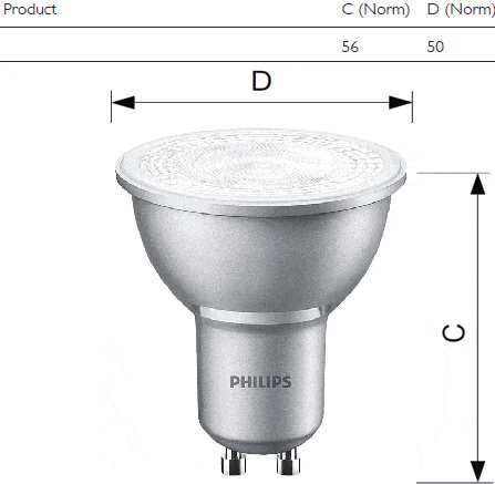 Hier de lampmaten van de dimbare LEDspot MV VLE D 4,3W Hier de lampmaten van de dimbare LEDspot MV VLE D 4,3W